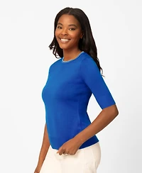 Melissa Paige Petite Whip Stitch Elbow-Sleeve Crewneck Sweater