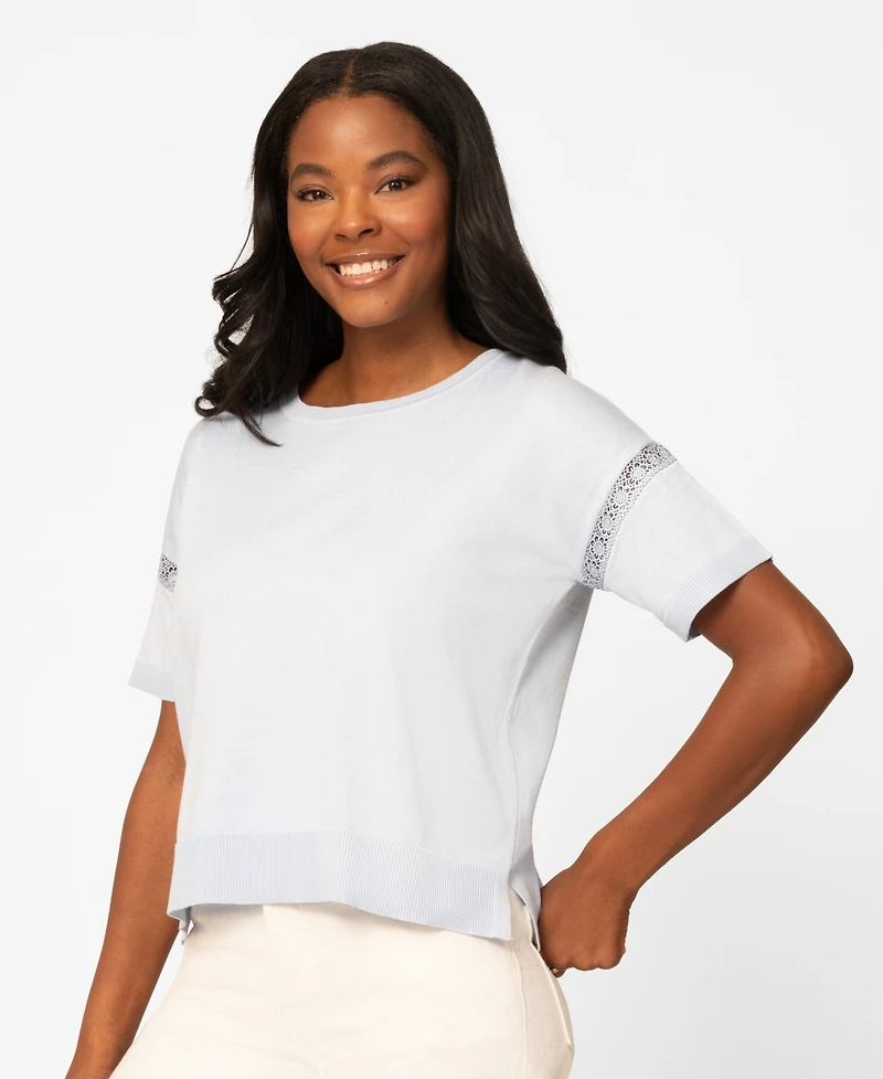 Melissa Paige Women's Lace-Inset Short-Sleeve Sweater