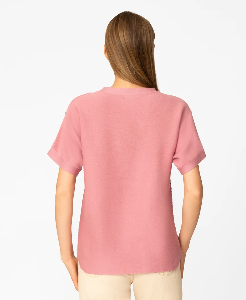 Melissa Paige Women's Vertical Rib Sweater Knit T-Shirt