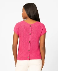 Melissa Paige Women's Button-Back Short-Sleeve Tape-Yarn Sweater