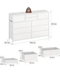 gaomon 10 Drawers Fabric Dressers for Bedroom, Modern Chest of Drawers, 45" Wide Tv Stand