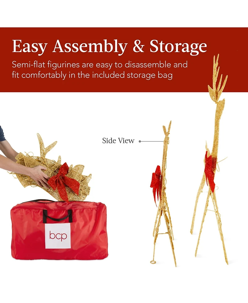 Best Choice Products 4ft 3-Piece Lighted 2D Christmas Deer Set Outdoor Yard Decoration w/ 175 Led Lights, Stakes