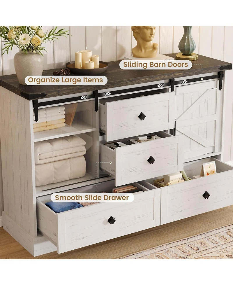 gaomon Farmhouse 4-Drawer Dresser, 45" Wooden Chest with Barn Doors, Rustic Storage Organizer Bedroom Dresser