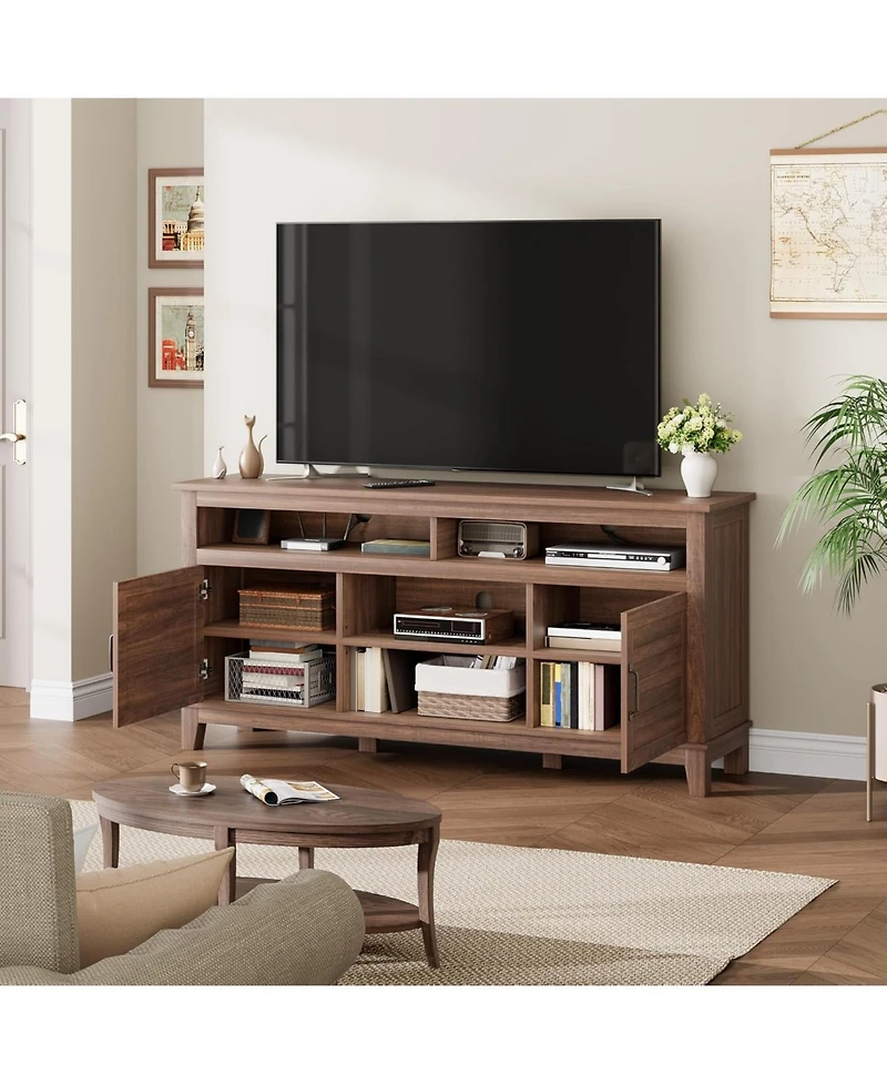 gaomon Tv Stand for 63 in, Entertainment Center with Adjustable Shelves, Farmhouse Cabinet Doors