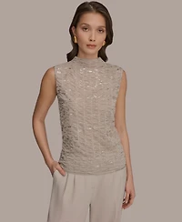 Donna Karan New York Women's Mock Neck Foil Printed Ruched Sweater