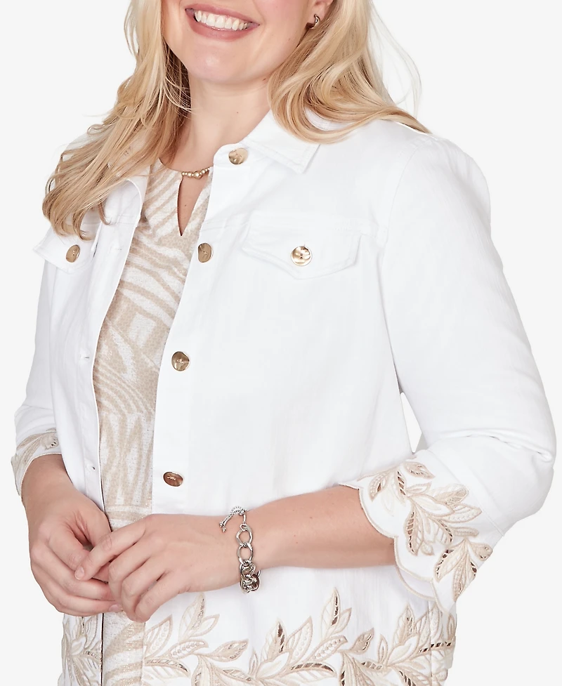 Alfred Dunner Petite Natural WonderLeaf Embroidered Shirt Jacket