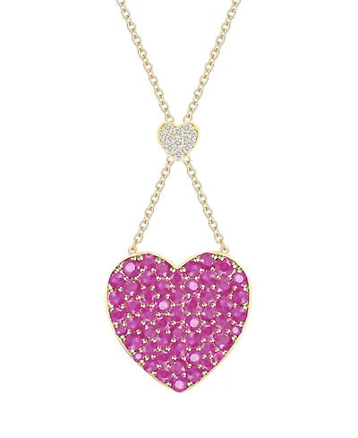 Macy's Ruby (1-1/2 ct. t.w.) & Diamond (1/20 ct. t.w.) Heart Pendant Necklace in 14k Yellow Gold