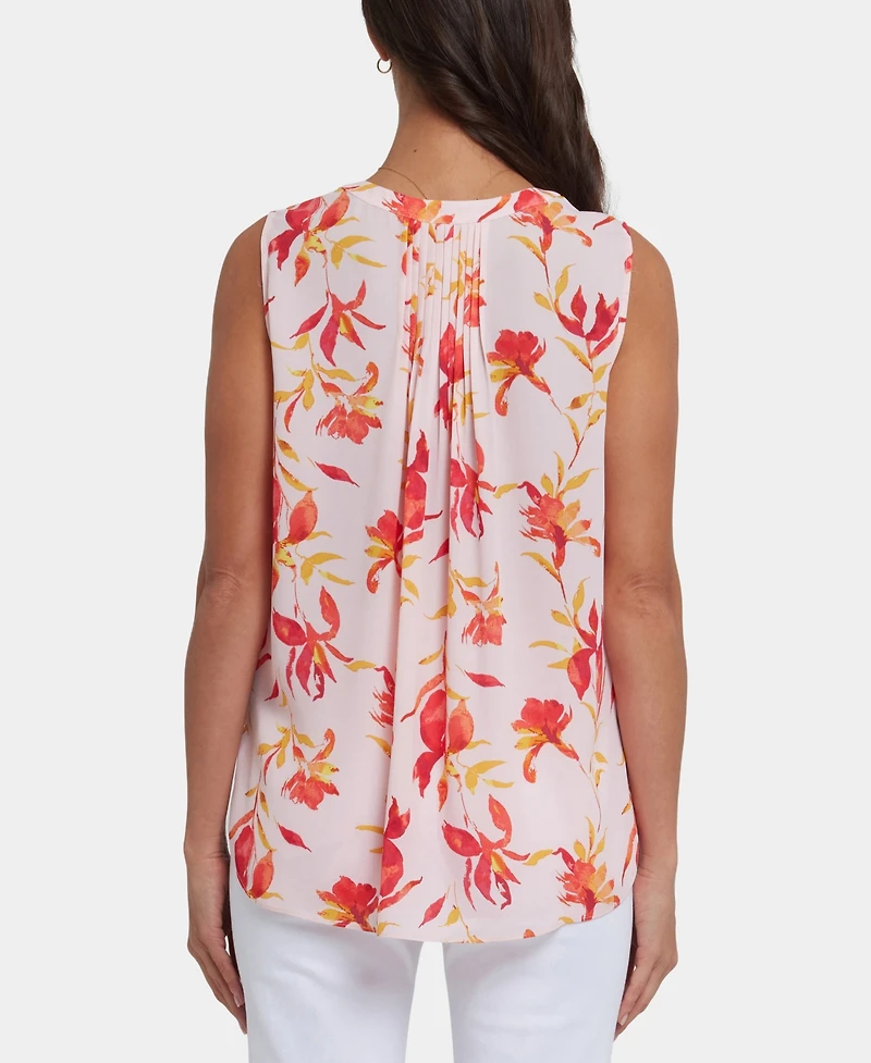 Nydj Women's Sleeveless Pintuck Split Neck Top