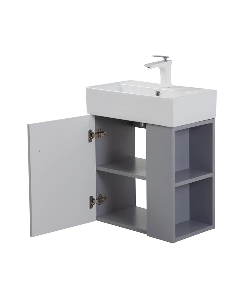 Busdays 21.6" Wall Mounted Vanity with Ceramic Sink & Right Shelf, Grey