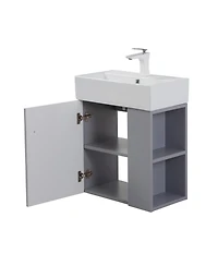 Busdays 21.6" Wall Mounted Vanity with Ceramic Sink & Right Shelf, Grey