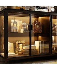 Homsee High quality black iron frame, 4-door iron mesh steel wood cabinet, storage cabinet, pantry