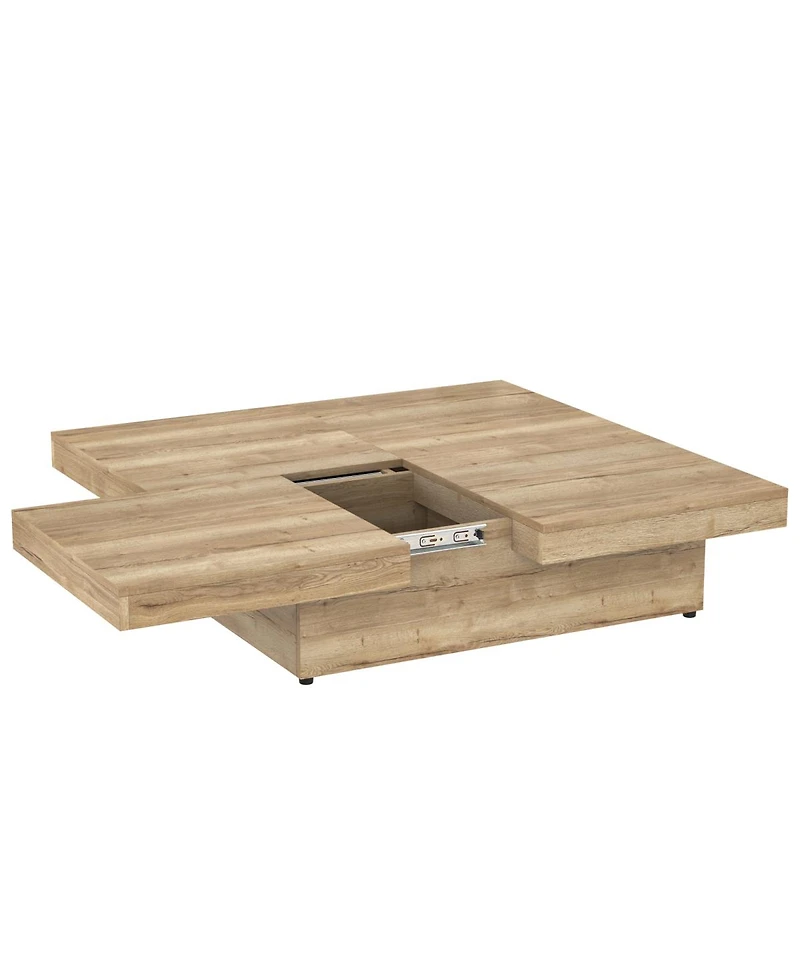 Streamdale Furniture Square Veneer Coffee Table Sliding Top with Storage Natural Wood Grain 39.4"