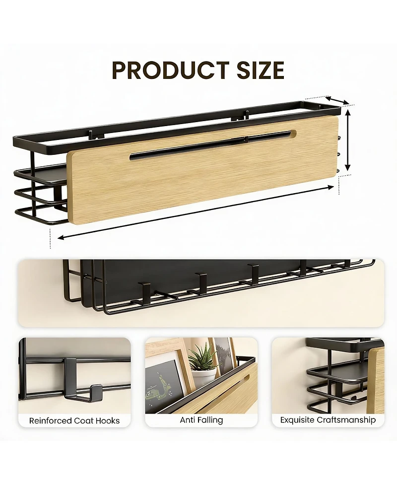 Yigii Wall Coat Rack with 5 Hooks & Shelf for Entryway, Hallway, Living Room