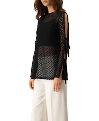 Ivonne Women's Tie-Sleeve See Through Lace Blouse