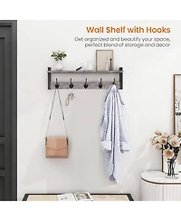 Yigii Grey 24" Wall Coat Rack with Shelf - Modern Design for Entryway, Hallway, Bathroom