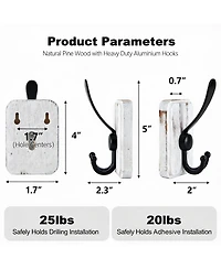 Yigii 4 Pack Rustic Iron Hooks, Heavy Duty, Adhesive & Drill Mount, Farmhouse Decor