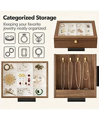 Yigii Wooden Jewelry Box with 4 Drawers for Rings, Earrings, Brooches, Necklaces