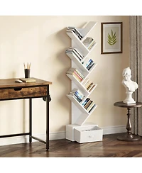 Yigii Vintage Tree-Shaped Bookshelf with 7-9 Shelves & Drawer for Books, CDs, Movies