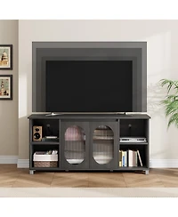 gaomon 70 Inch Tv Stand with Corrugated Glass Doors, Rustic Entertainment Center for Living Room