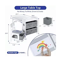 Kinder King 3-in-1 Kids Table and 2 Chairs Set with Storage, Removable Top Chalkboard for Art, Crafts, Reading