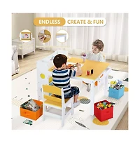 Kinder King 3-in-1 Kids Table and 2 Chairs Set with Storage, Removable Top and Chalkboard for Art, Crafts, and Reading