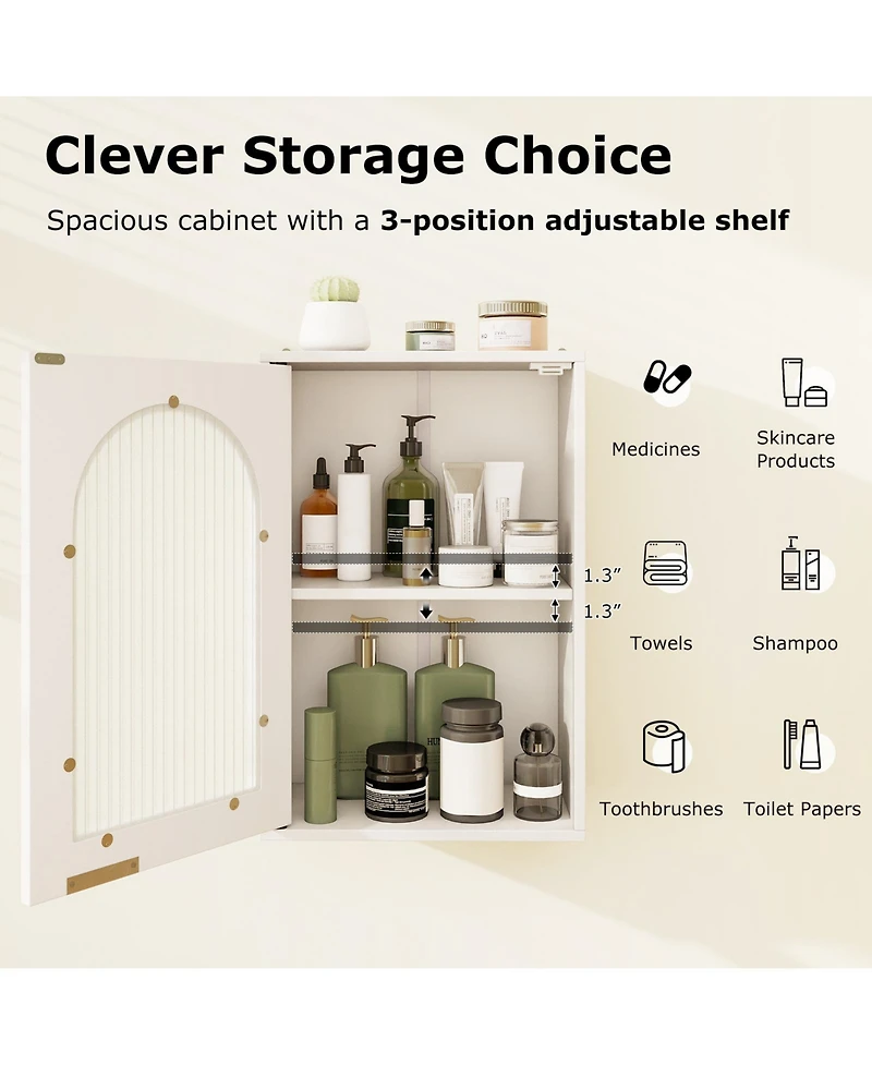 sumyeg Bathroom Wall Storage Cabinet with Tempered Glass Door and Adjustable Shelf