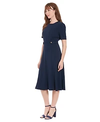 London Times Women's Side Tab Crew Neck Dress