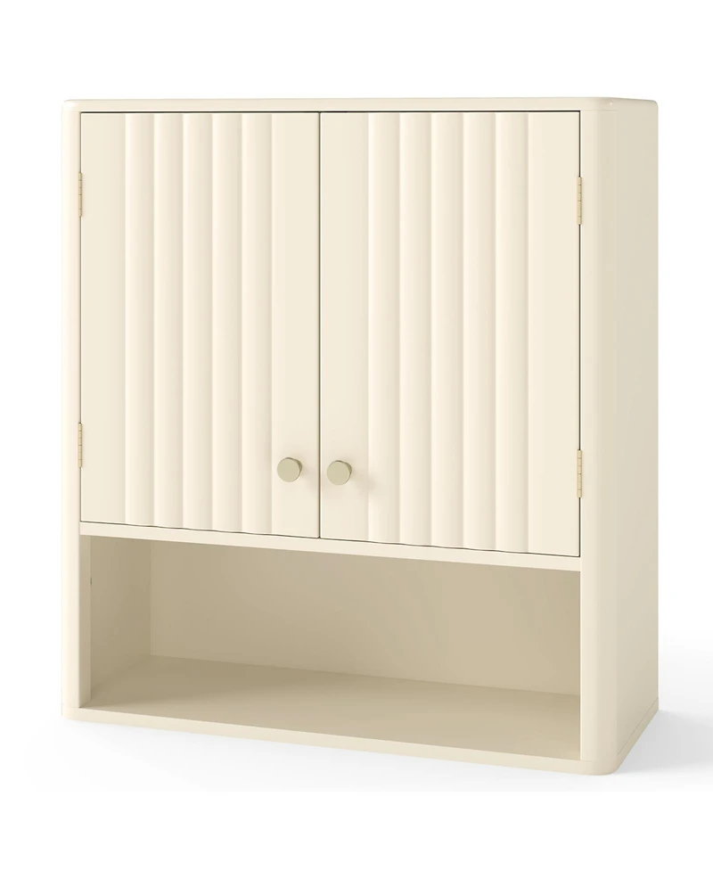 sumyeg Fluted Bathroom Wall Storage Cabinet with Open Shelf Organizer
