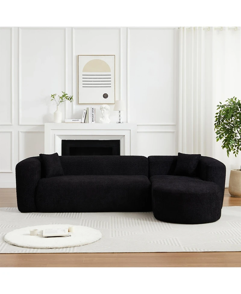 Clihome 109.4" L-Shaped Modular Sectional Sofa Right Chaise Chenille Fabric Cloud Sofa with 2 Pillows