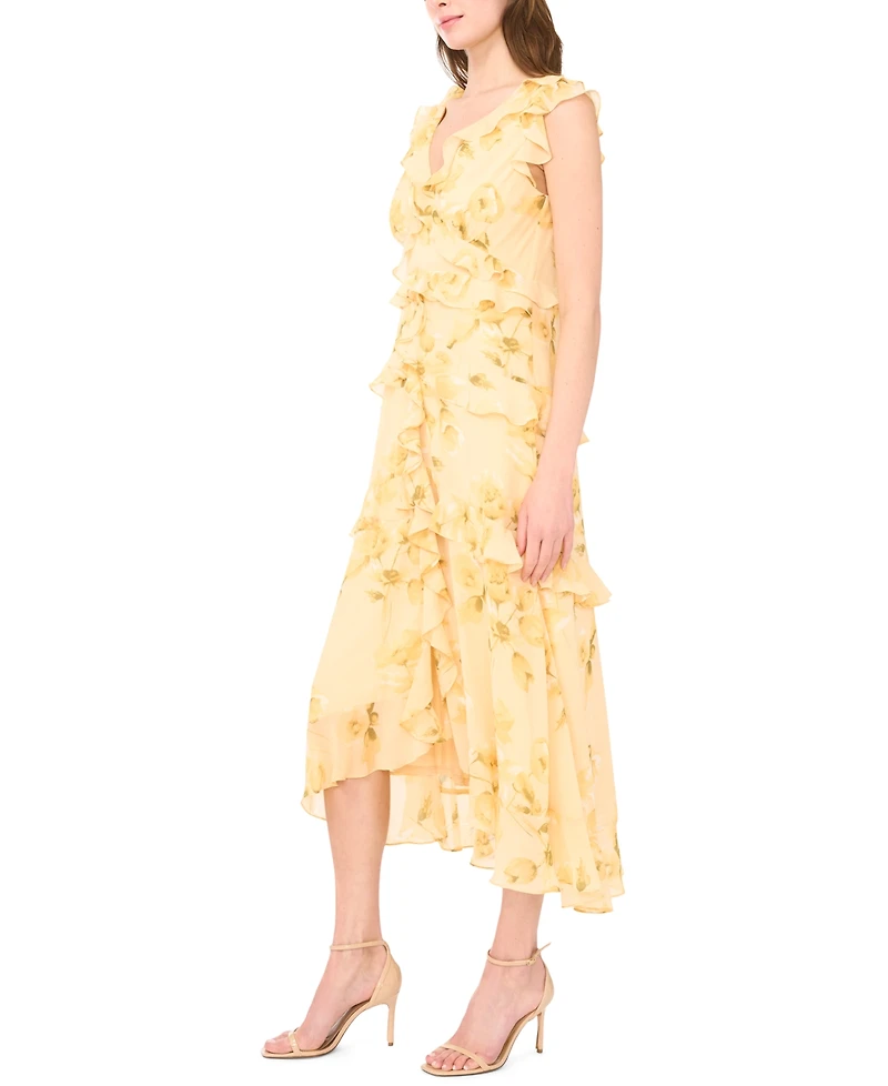 Msk Women's Cascading Ruffle V-Neck Dress