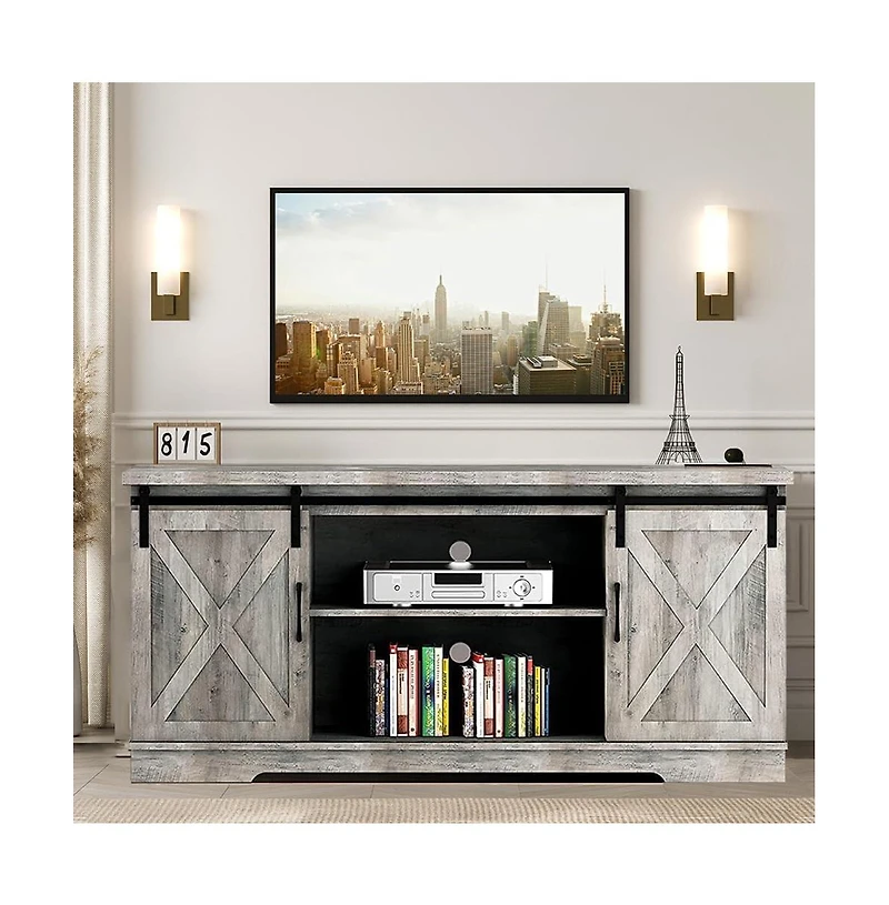 gaomon Farmhouse Tv Stand, Entertainment Center for 65 Inch Media Console Table, Barn Door Stand with Storage