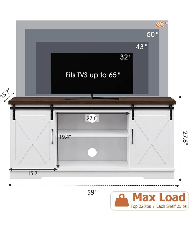 gaomon Farmhouse Tv Stand, Entertainment Center for 65 Inch Media Console Table, Barn Door Stand with Storage