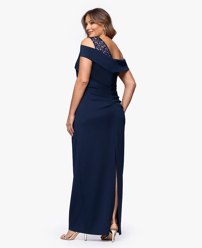 B&A By Betsy and Adam Plus Long Asymmetrical Neck Ball Gown