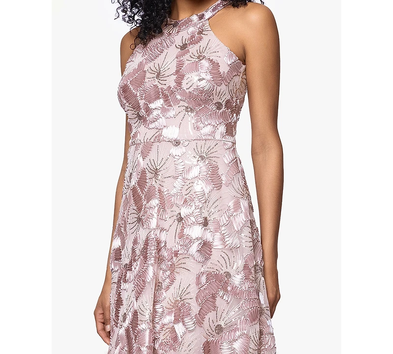 Betsy & Adam Petite Sequin Sleeveless Halter Neck Dress
