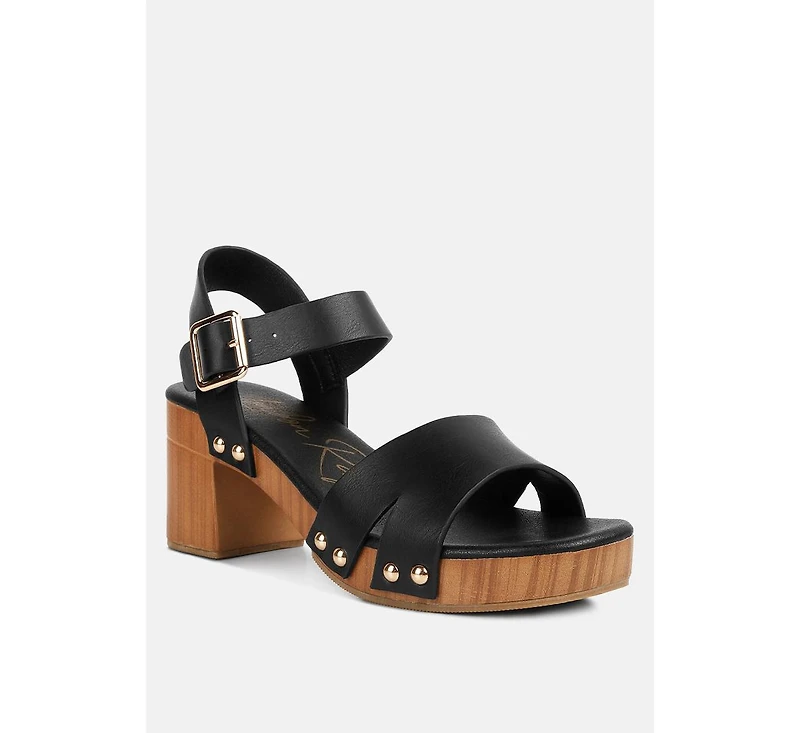 Campbell Faux Leather Textured Block Heel Sandals