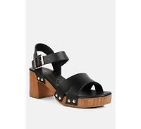Campbell Faux Leather Textured Block Heel Sandals
