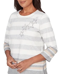 Alfred Dunner Petite Stripe Embellished Crewneck Top
