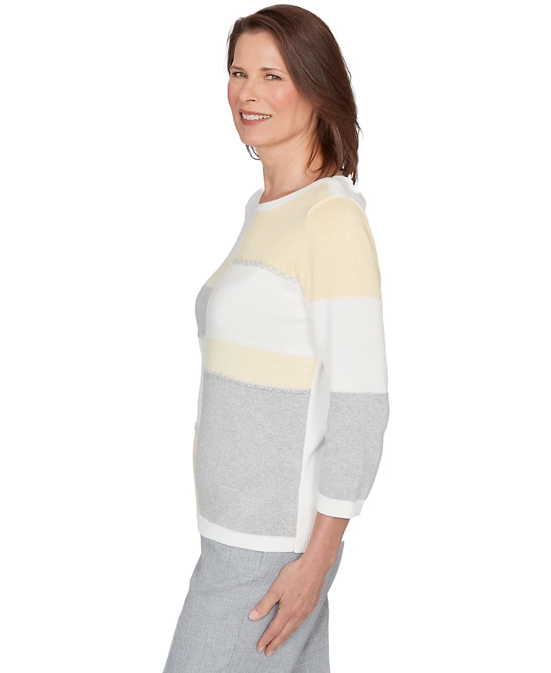 Alfred Dunner Petite Ribbed Jewel Neck Sweater