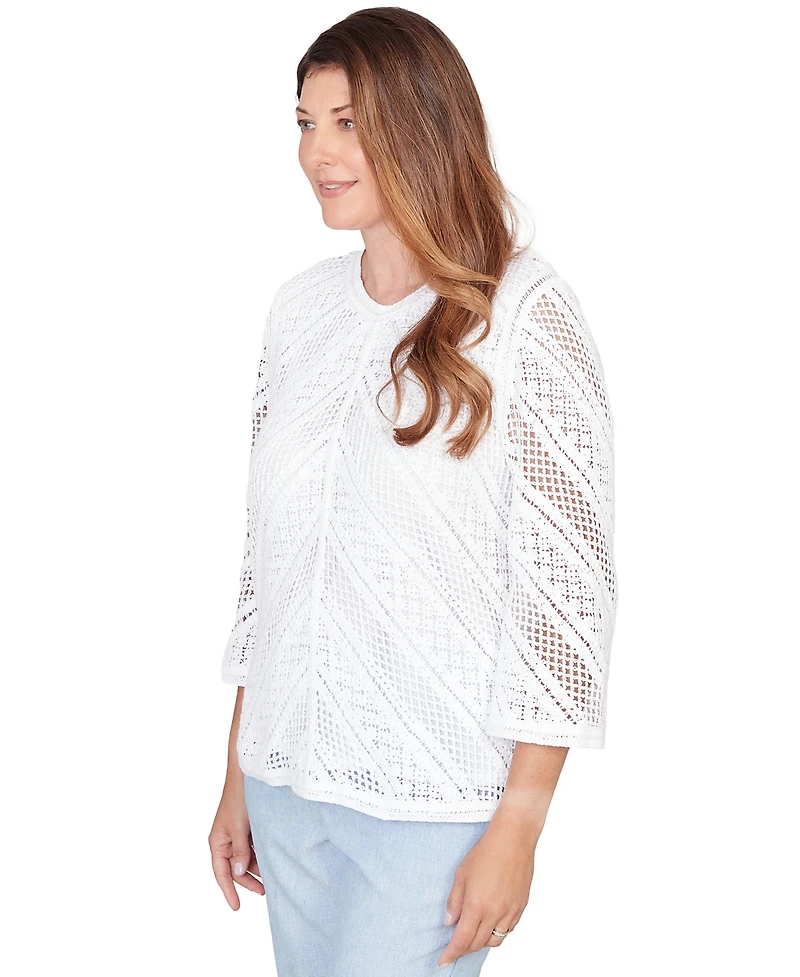 Alfred Dunner Petite Crochet Crewneck Top
