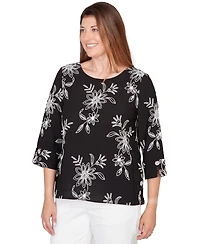 Alfred Dunner Petite Classics Tossed Floral Embroidered Crewneck Top
