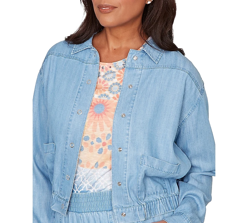 Alfred Dunner Petite Beachcomber Casual Elastic Shirt Jacket