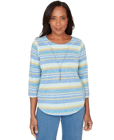 Alfred Dunner Petite Coastal Striped Jewel Neck Top