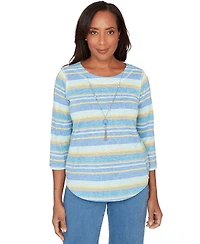 Alfred Dunner Petite Coastal Striped Jewel Neck Top