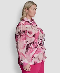 Dkny Plus Printed Button-Front Top