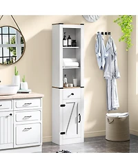 sumyeg 68 Inch Tall Bathroom Storage Cabinet with Barn Door and Drawer Organizer