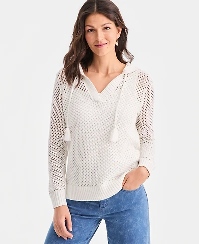 Style & Co Women's Open-Knit V-Neck Hoodie Sweater, Macy's Exclusive