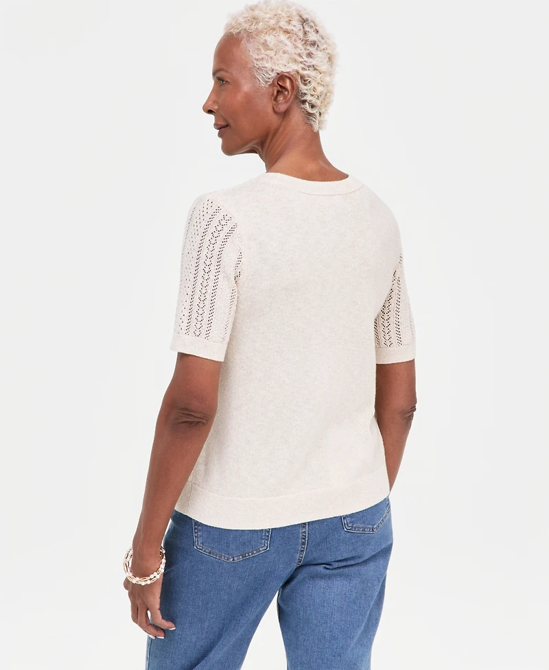 Style & Co Women's Short-Sleeve Pointelle Lurex Sweater, Macy's Exclusive