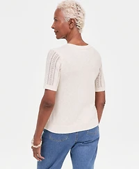 Style & Co Women's Short-Sleeve Pointelle Lurex Sweater, Macy's Exclusive