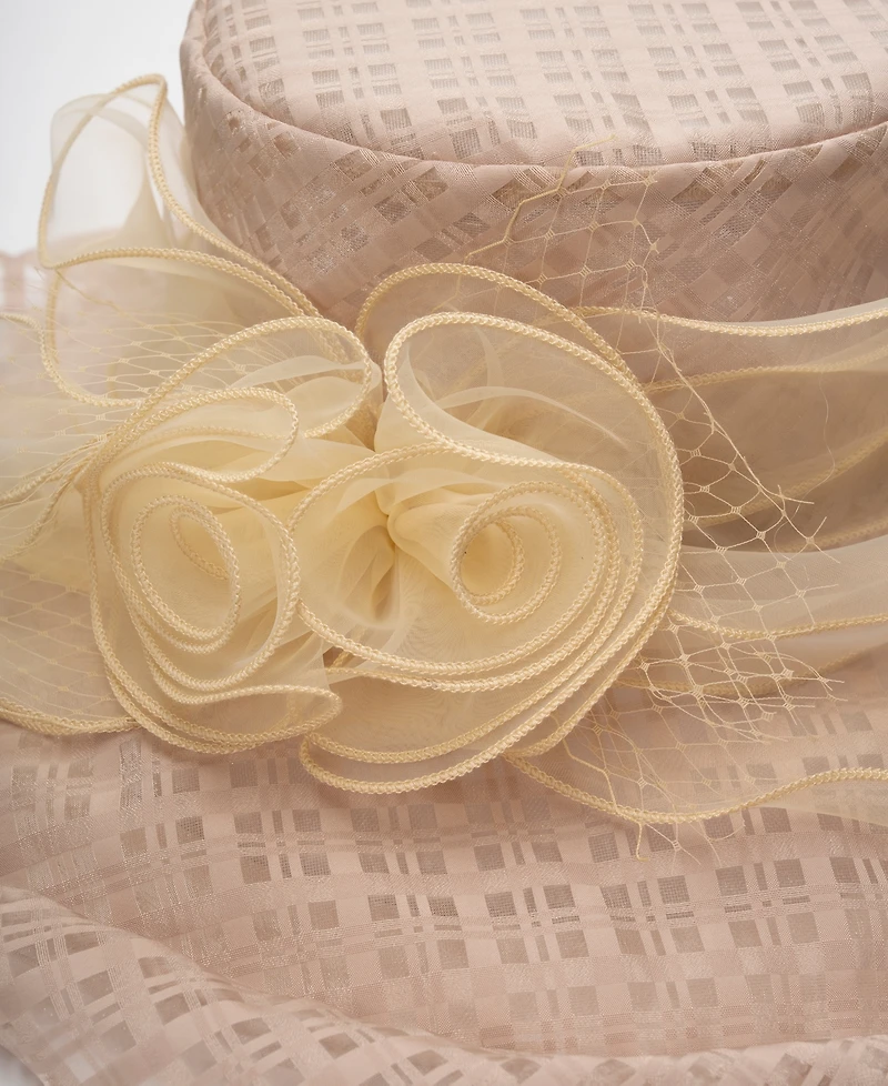 August Hats Textured Organza Rosette Wide Brim Hat