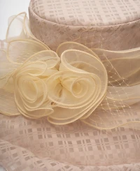 August Hats Textured Organza Rosette Wide Brim Hat